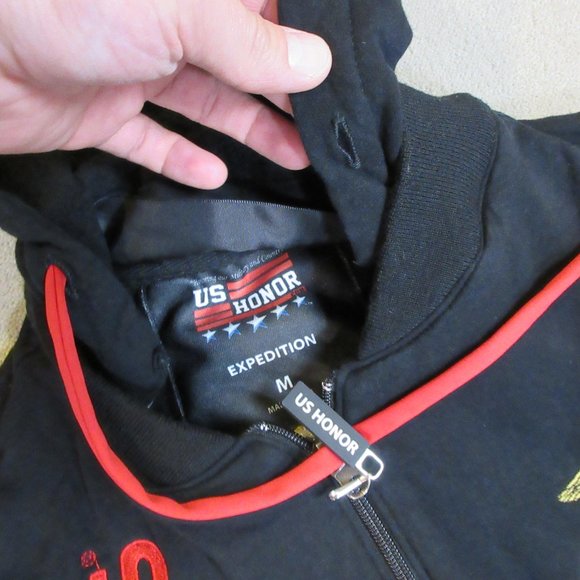 VINTAGE Marines Hoodie Mens Medium Black USMC US Honor Sweatshirt Made In USA * - Picture 7 of 13